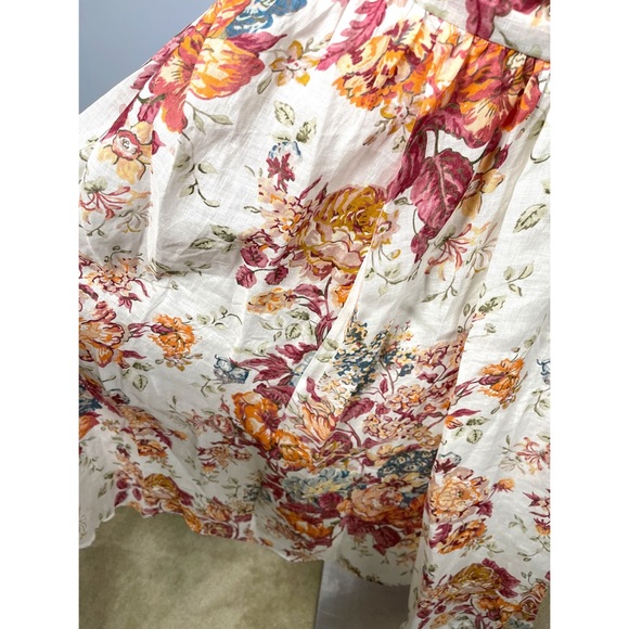 NWT Pattie Asymmetric Cut Out Linen Midi Dress in Cream Floral Size 8 - Picture 13 of 17